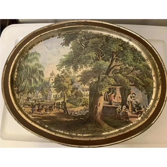 Vintage Sunshine biscuits‎ the blacksmith oval advertising Tray sleepy hollow